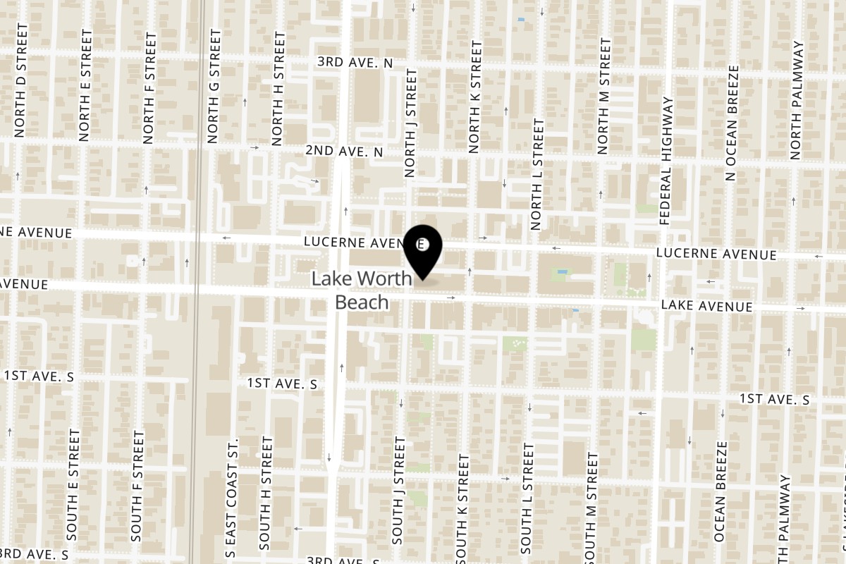 Map showing the location of Brick Oven Pizza On The Ave on 726 Lake Ave in Lake Worth Beach